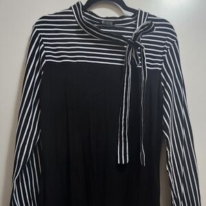 Zeagoo Striped Tie Neck Blouse XL Black White Long Sleeve Top